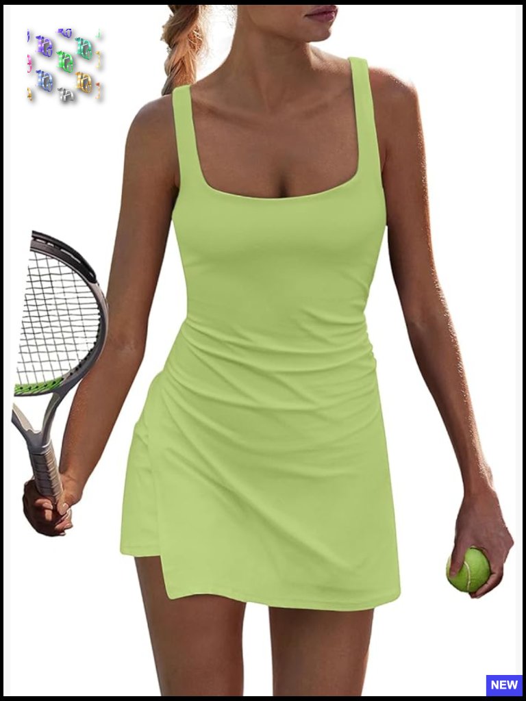 Tennis Dress With Built In Shorts Athletic Mini Sundress Racerback Backless